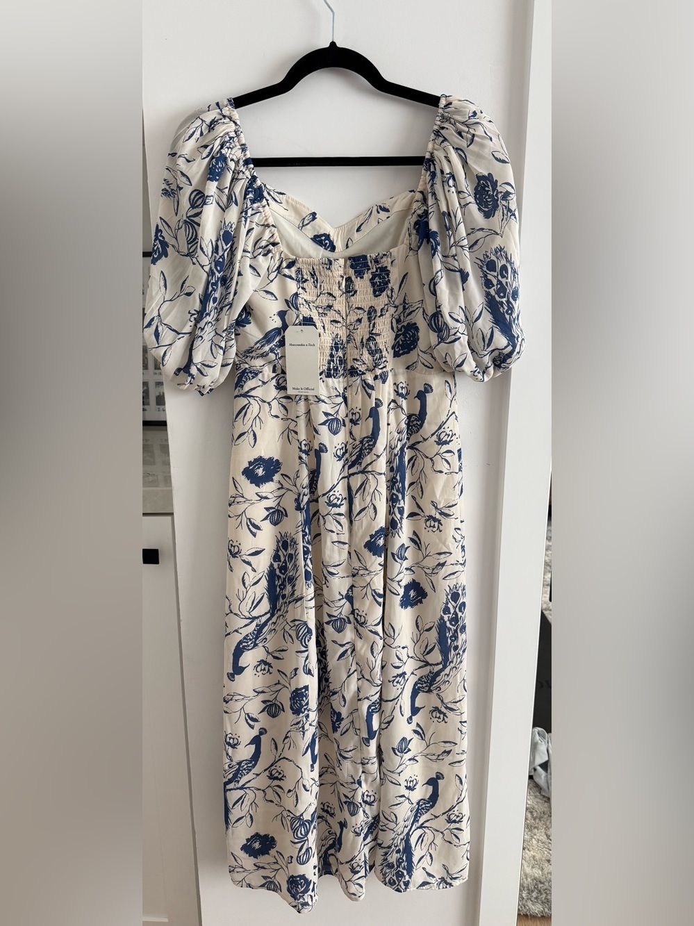 Abercrombie & Fitch Cream Midi Dress with Blue Floral Print - Picture 2 of 4